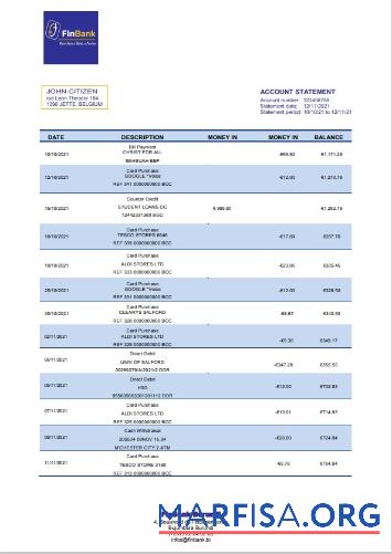 Realistic Burundi Finbank statement sample